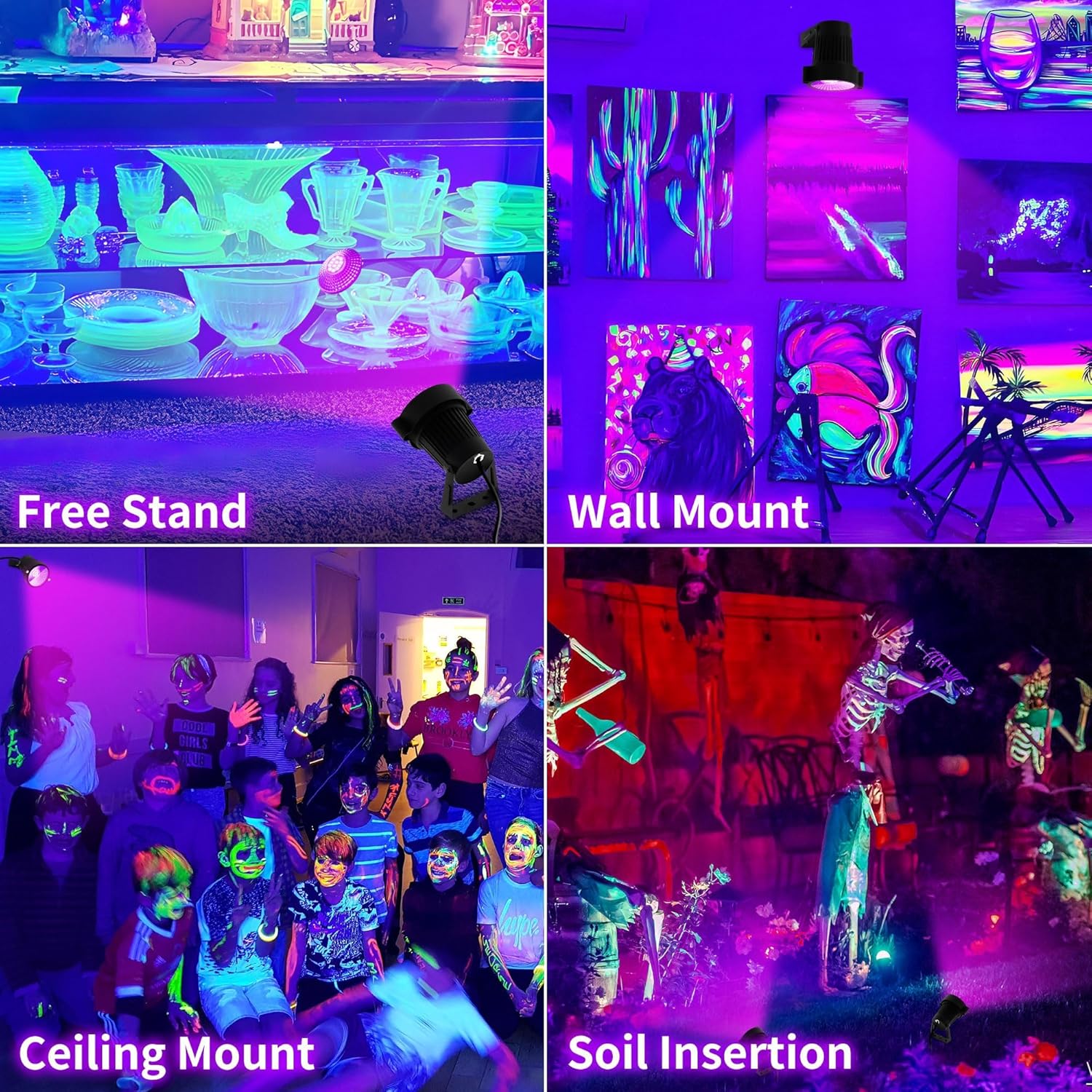 Black Light Spotlight Outdoor, 15W LED Blacklight IP66 Waterproof Landscape Lighting with Stake 6Ft Cord Switch, Black Lights for Glow Party, Fluorescent Poster, Yard Garden, Stage, Halloween, 6 Pack - 1 glass broken